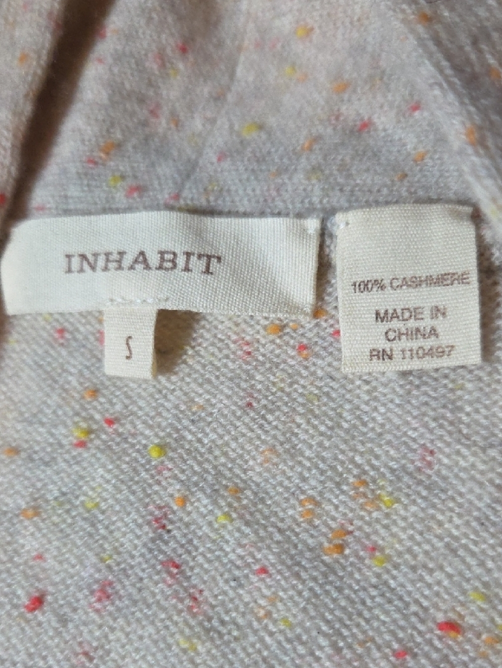 Inhabit /100% Cashimere Beige Speckled Button-Front Cardigan,,sz S. - Picture 2 of 7